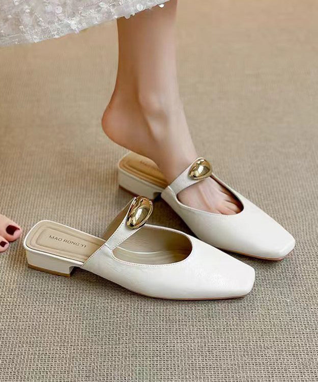 Beige Chunky Faux Leather Boutique Splicing Slide Sandals