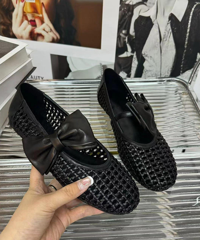 Stylish Black Bow Splicing Hollow Out Walking Sandals