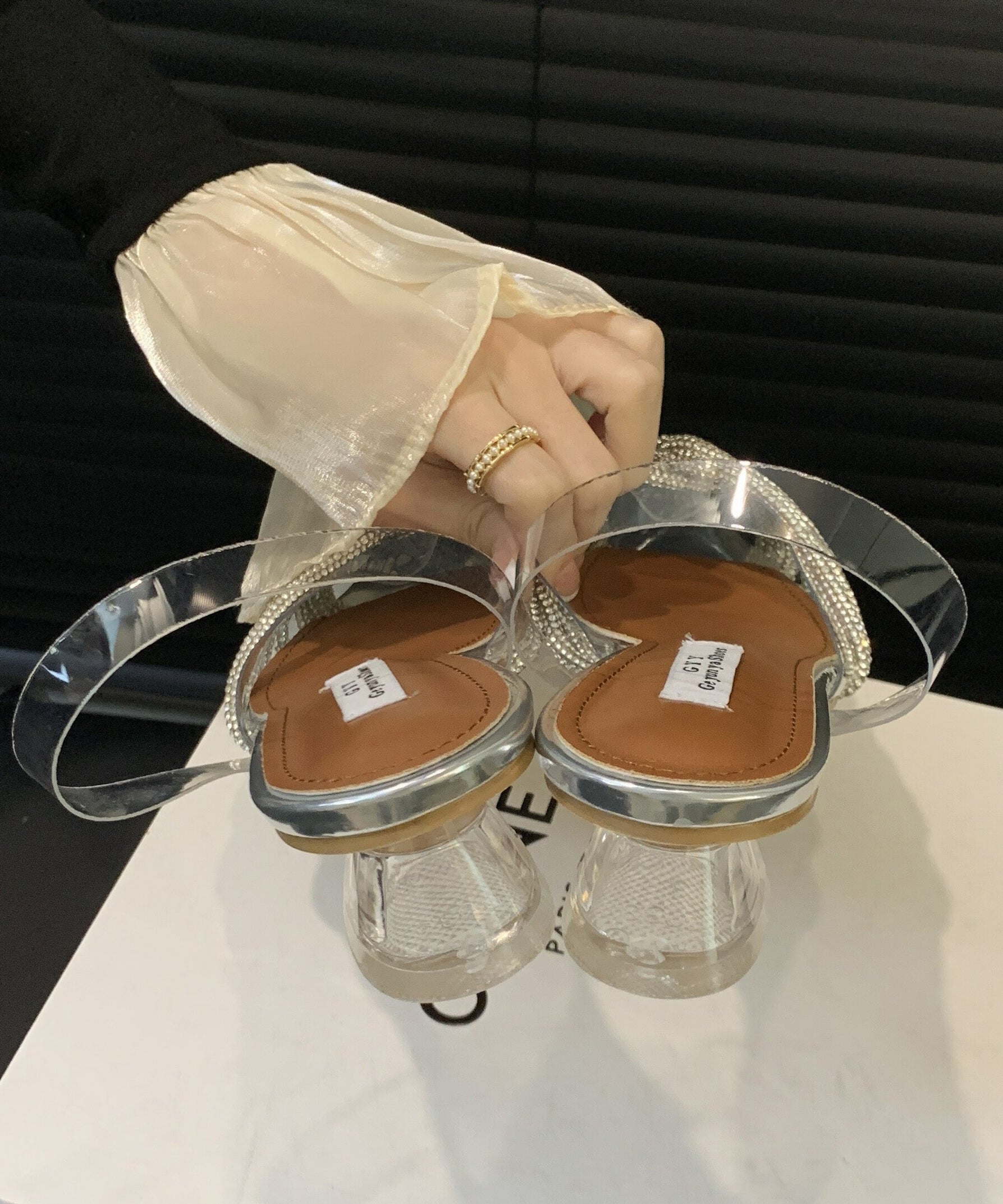 Silver Transparent Pointed Toe Zircon Slide Sandals