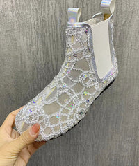 Black Boots Splicing Sequins Hollow Out Breathable Mesh