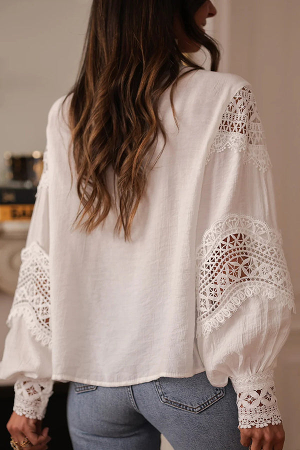 Hollow-out Patchwork Long-sleeved Elegant Shirt