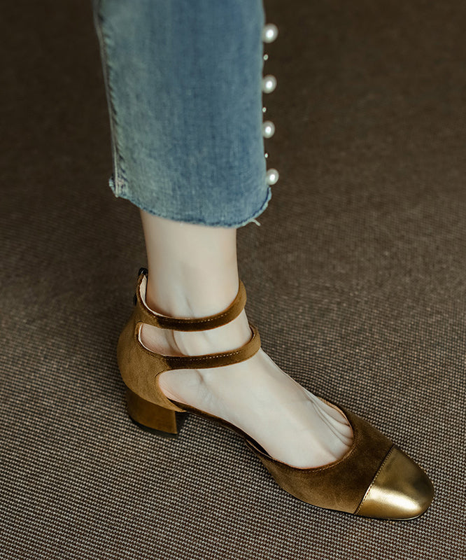 Velour Splicing Chunky Sandals Champagne Cowhide Leather