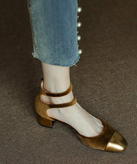 Velour Splicing Chunky Sandals Champagne Cowhide Leather