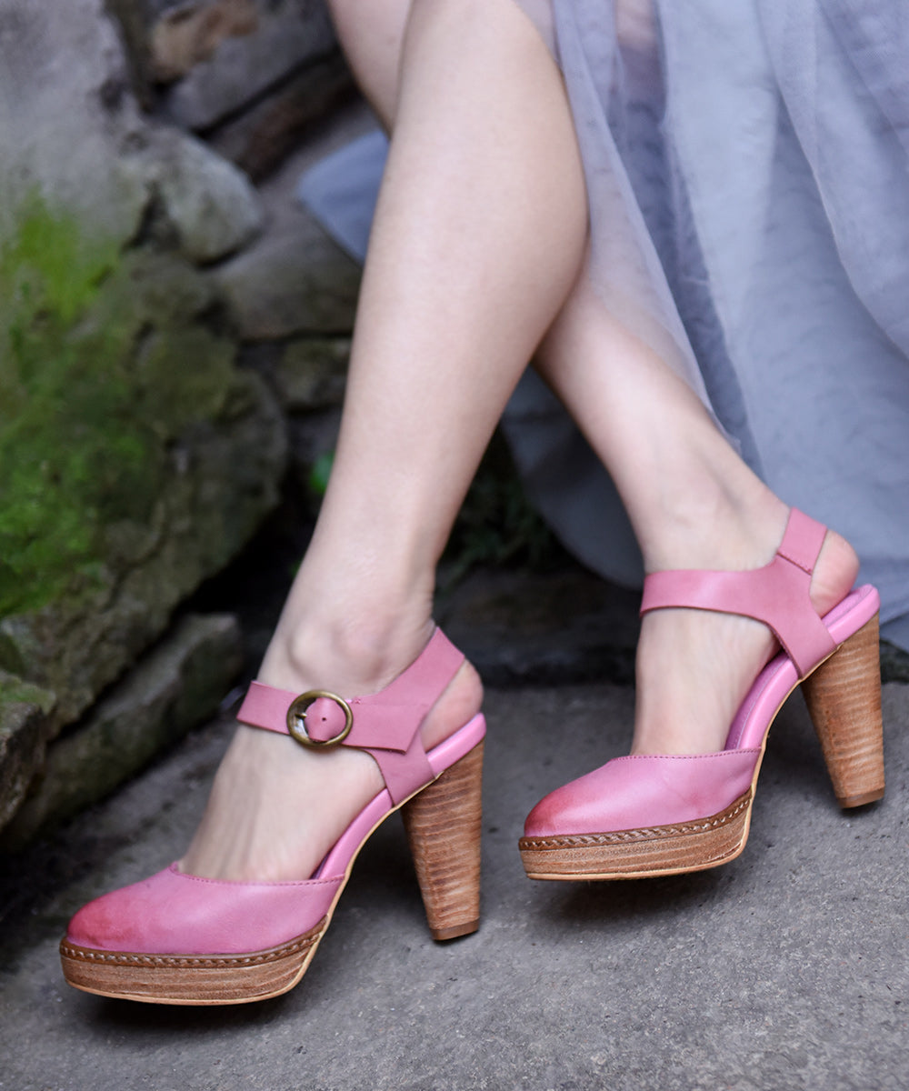 Comfy Splicing Chunky Heel Sandals Pink Cowhide Leather