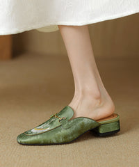 Stylish Green Satin Embroidery Slide Sandals