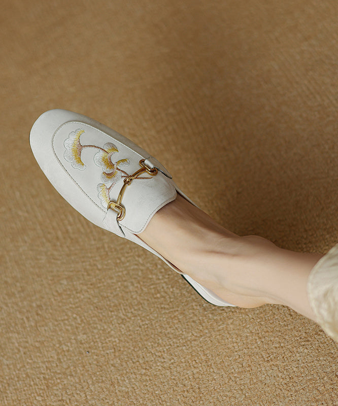 Stylish Green Satin Embroidery Slide Sandals