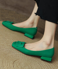 Green Comfy Cowhide Leather Splicing Flat Shoes