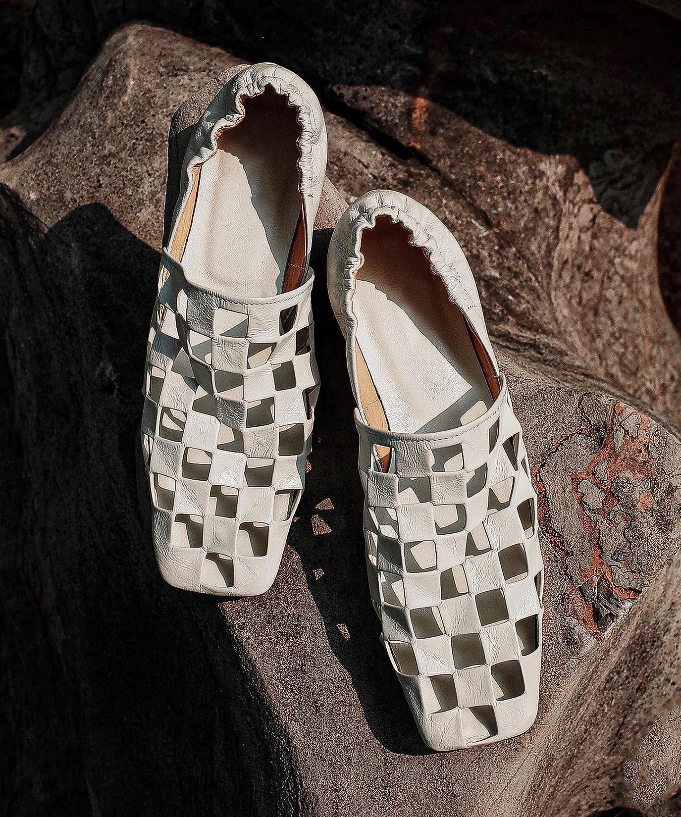 Black Cowhide Leather Hollow Out Loafer Shoes Splicing