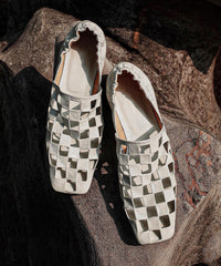 Black Cowhide Leather Hollow Out Loafer Shoes Splicing