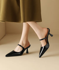 Pointed Toe High Heel Slide Sandals Green Faux Leather