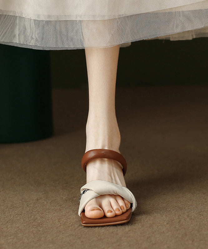 Fine Splicing Kitten Heels Purple Faux Leather Slide Sandals