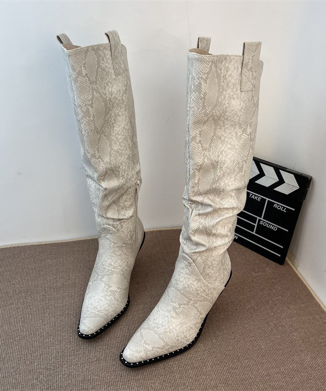 Splicing Chunky Boots Blue Faux Leather Pointed Toe