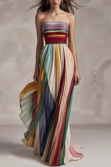 Off-shoulder Tube Top Waist Color Maxi Dress