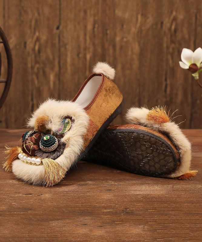 Soft Soled Ethnic Style Embroidered Handmade Flat Tiger Head Shoes