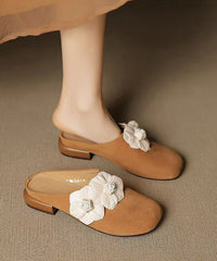 Black Suede Splicing Floral Slide Sandals