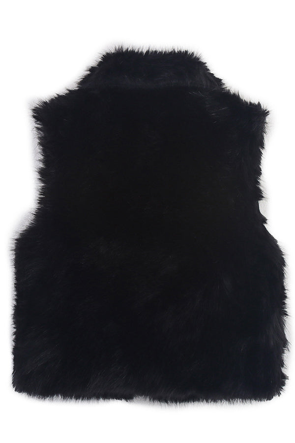 Collared Sleeveless Short Faux Fur Vest