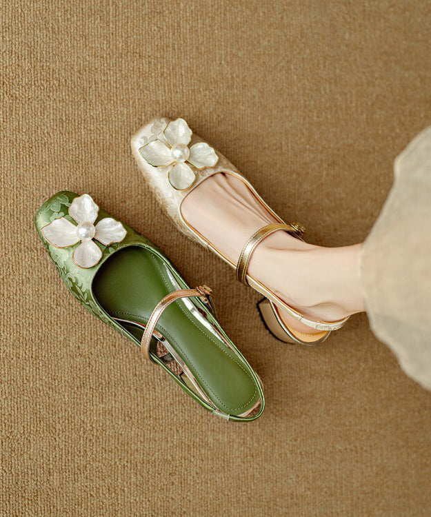 Green Chunky Floral Faux Leather Sandals