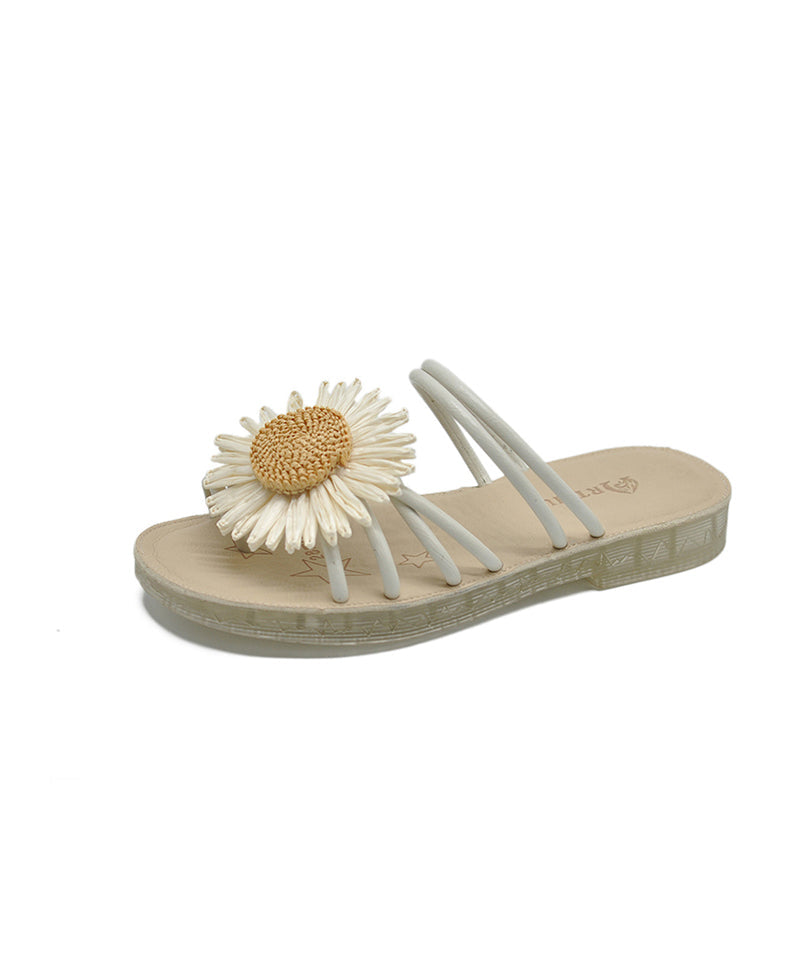 Beige Faux Leather Floral Splicing Slide Sandals