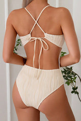 Unique Textured Thin Strap Backless Elastic One-piece Swimsuit