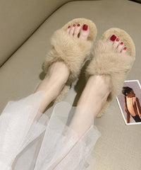 Splicing Slippers Shoes Light Green Fuzzy Fur