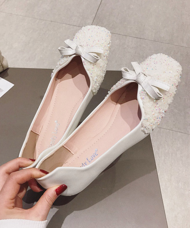 White Splicing Sequlinde Bow Flats Shoes
