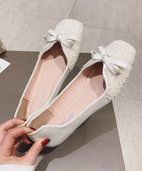 White Splicing Sequlinde Bow Flats Shoes