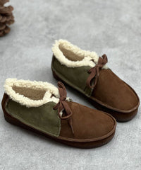 Chocolate Flat Shoes For Lace Up Fuzzy Wool Lined Flat Shoes For Women