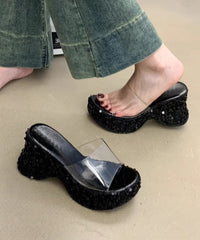 Pink Wedge Fine Sequins Splicing Stylish Slide Sandals