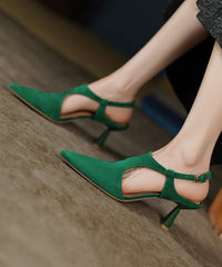 Green Stiletto Suede Elegant Sandals Pointed Toe
