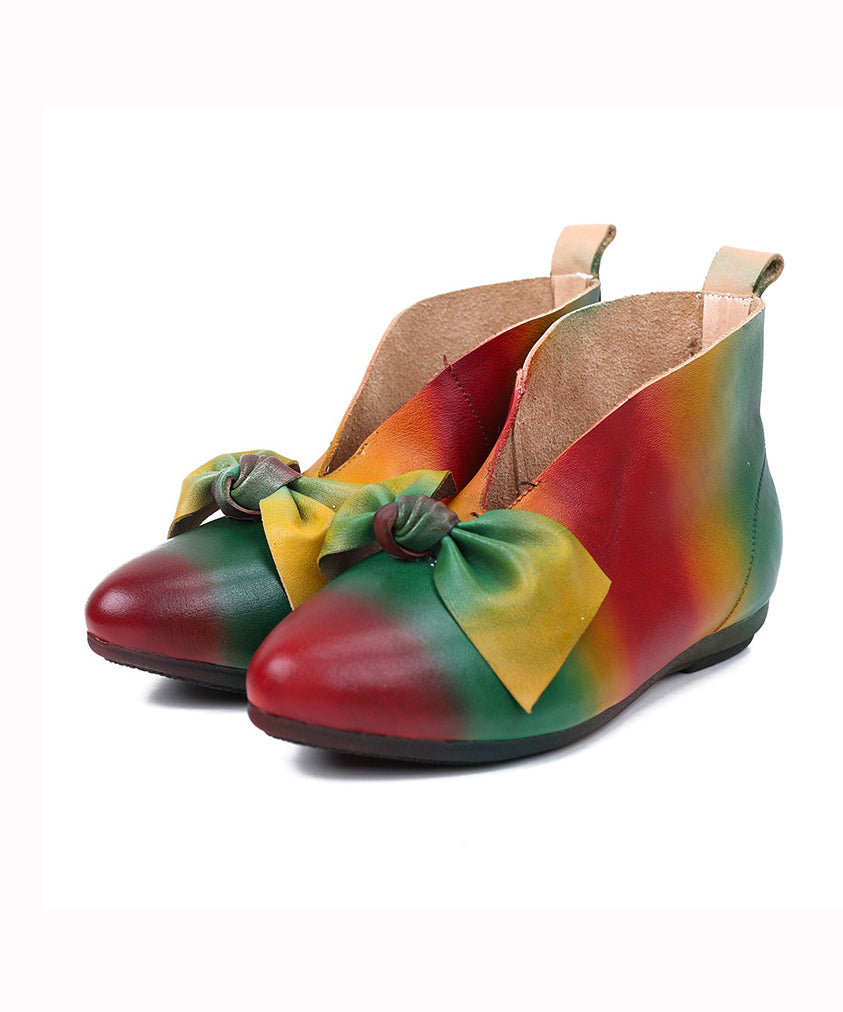 Soft Flats Colorful Ethnic Style Bow Ankle Boots