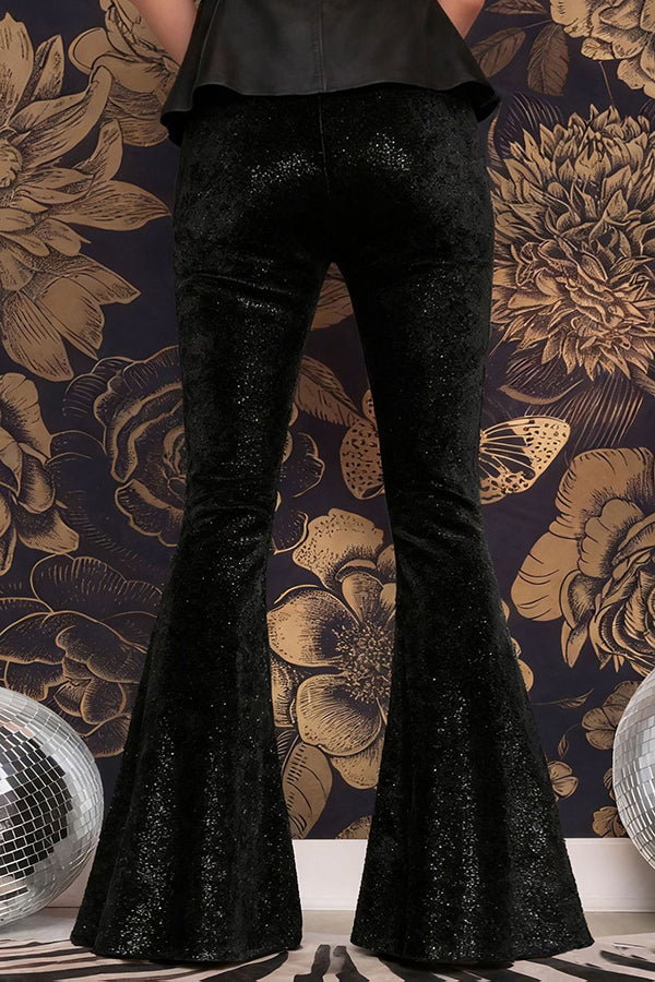 Velvet High-waisted Draped Casual Flared Pants