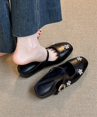 Boutique Splicing Wedge Black Faux Leather Slide Sandals Zircon