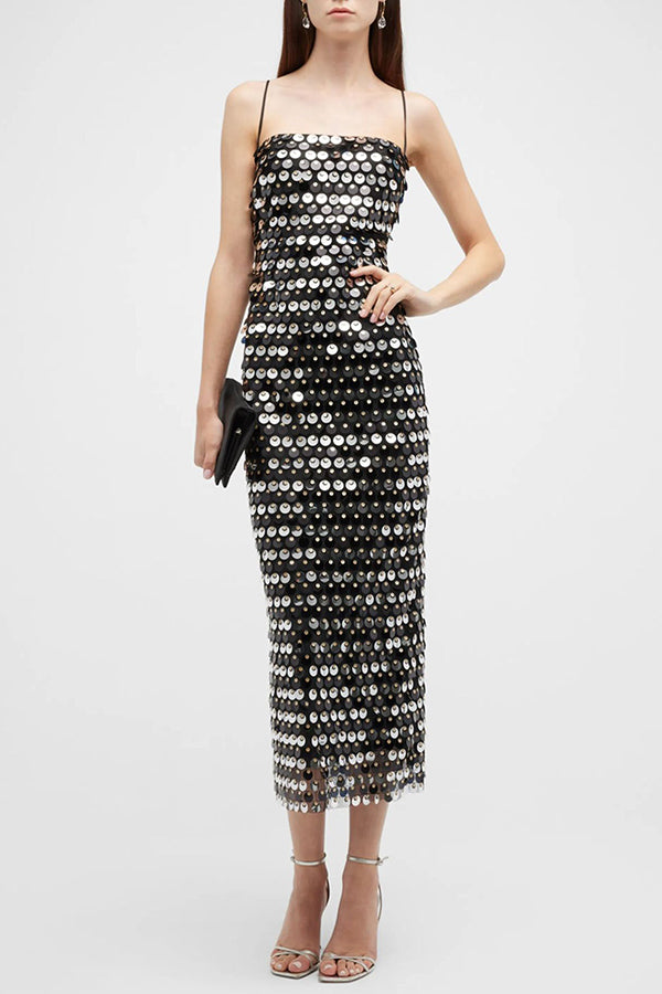 Sequined Halter-neck Backless Slim Fit Slit Midi Dress