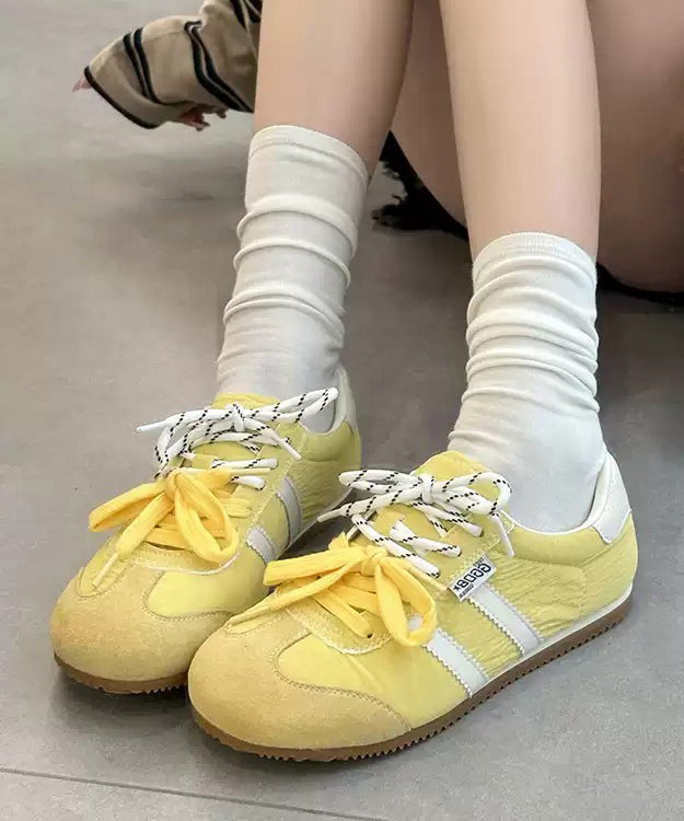 Yellow Flat Feet Shoes Suede Splicing Lace Up