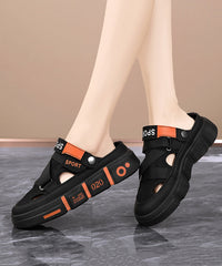 Casual Black Hollow Out Splicing Platform Slide Sandals