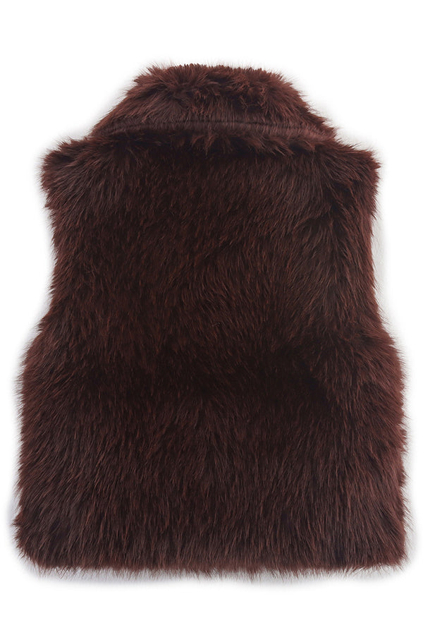 Collared Sleeveless Short Faux Fur Vest