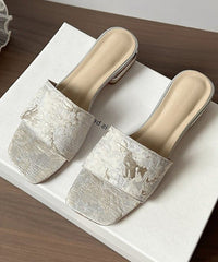 Summer Apricot Embroidery Slide Sandals Peep Toe