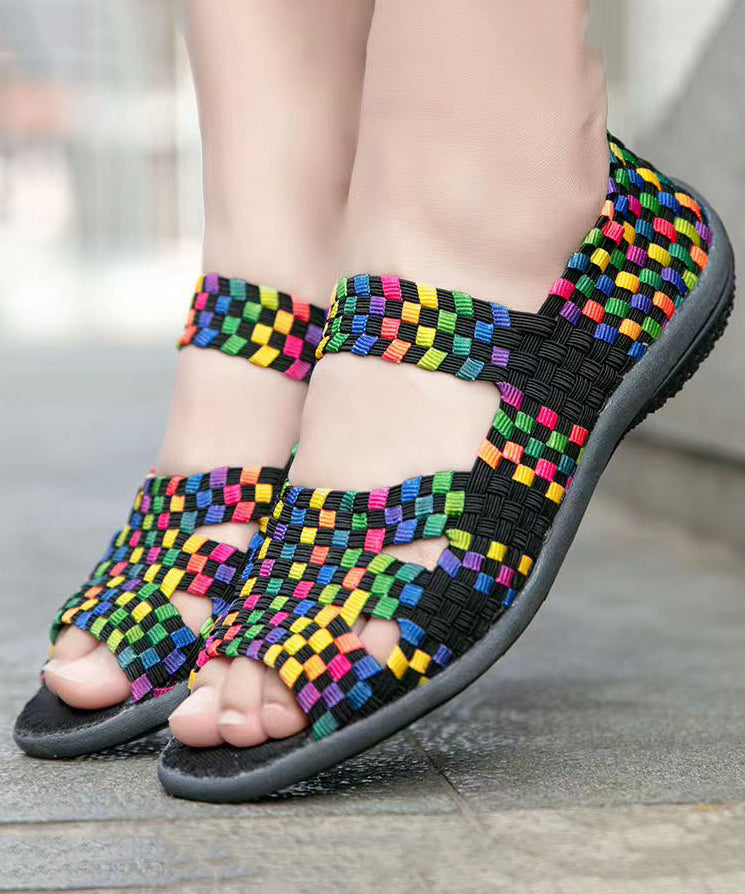 Knit Fabric Flat Shoes For Purple Splicing Peep Toe