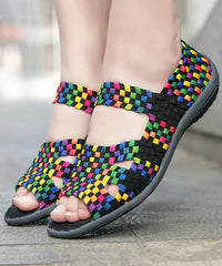 Knit Fabric Flat Shoes For Purple Splicing Peep Toe