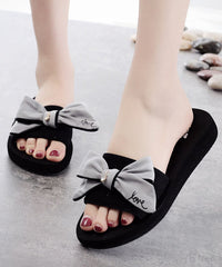 Black Bow Slide Sandals For Women
