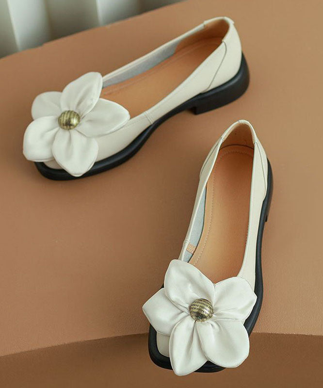 Floral Splicing Flat Shoes White Faux Leather