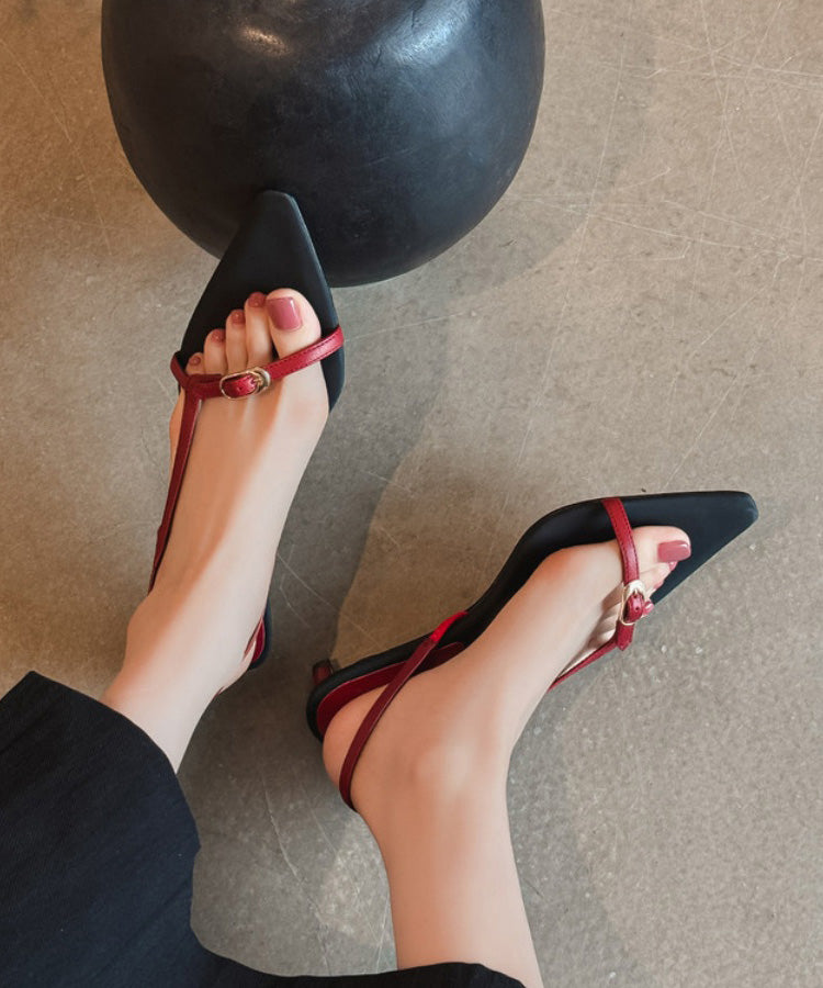 Red Splicing Kitten Sandals Pointed Toe Peep Toe