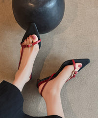 Red Splicing Kitten Sandals Pointed Toe Peep Toe