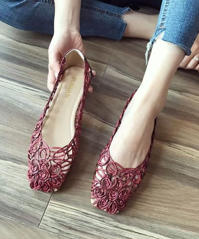 Mulberry Hollow Out Walking Sandals Faux Leather Art Splicing