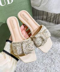 Blue Zircon Peep Toe Slide Sandals