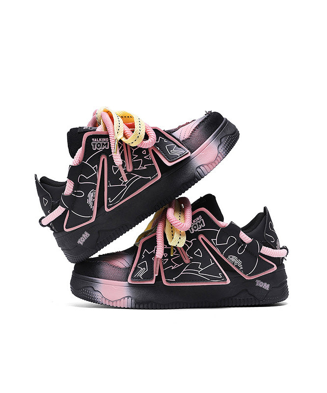 Black Lace Up Splicing Platform Flat Shoes