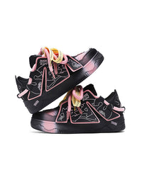Black Lace Up Splicing Platform Flat Shoes