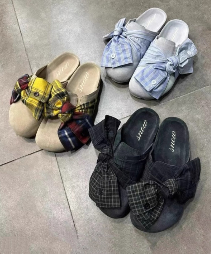 Japanese Blue Bow Platform Slide Sandals