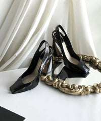 Boutique Splicing High Heel Sandals Black Sheepskin Square Toe