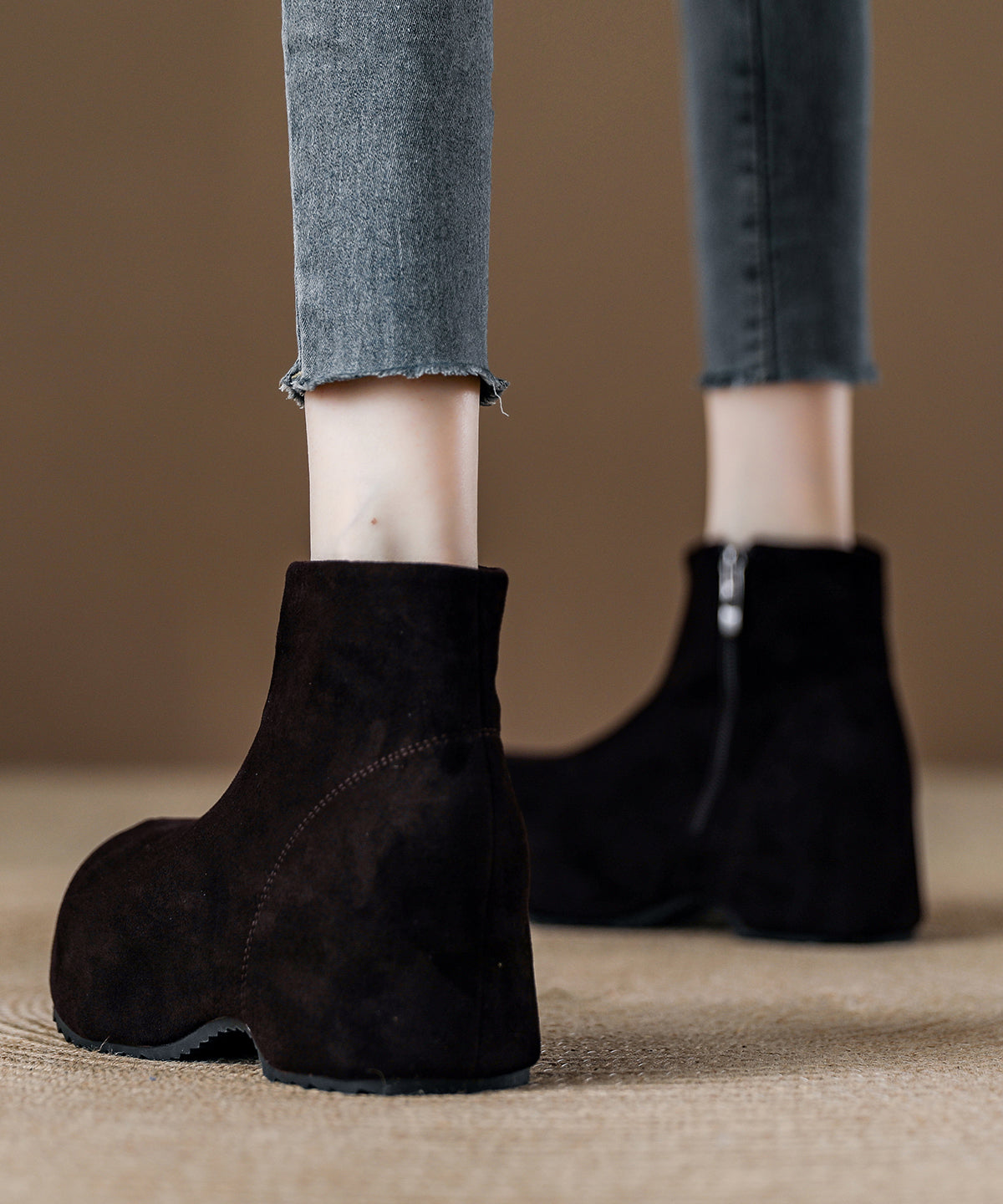 Splicing Coffee Platform Boots Black Suede